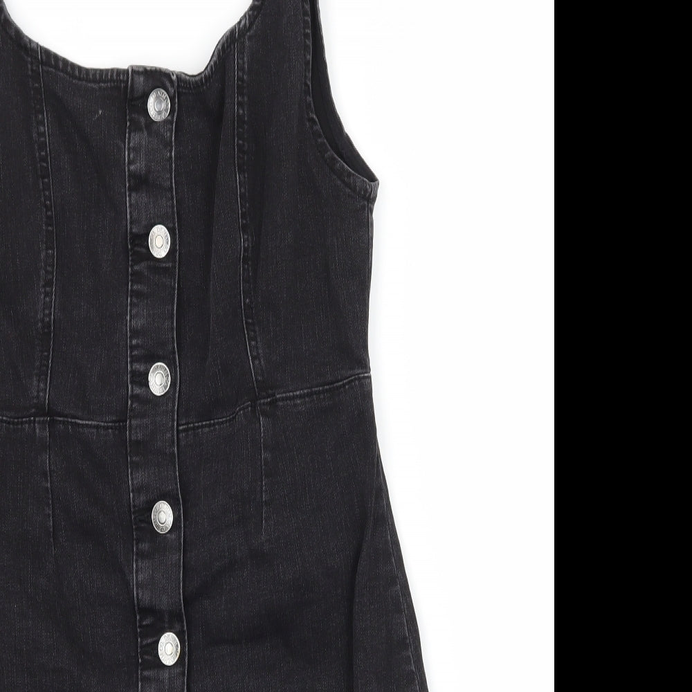 Denim & Co. Womens Grey  Denim Pinafore/Dungaree Dress  Size 12