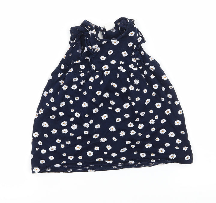 H&M Girls Blue Floral Jersey T-Shirt Dress  Size 6-9 Months