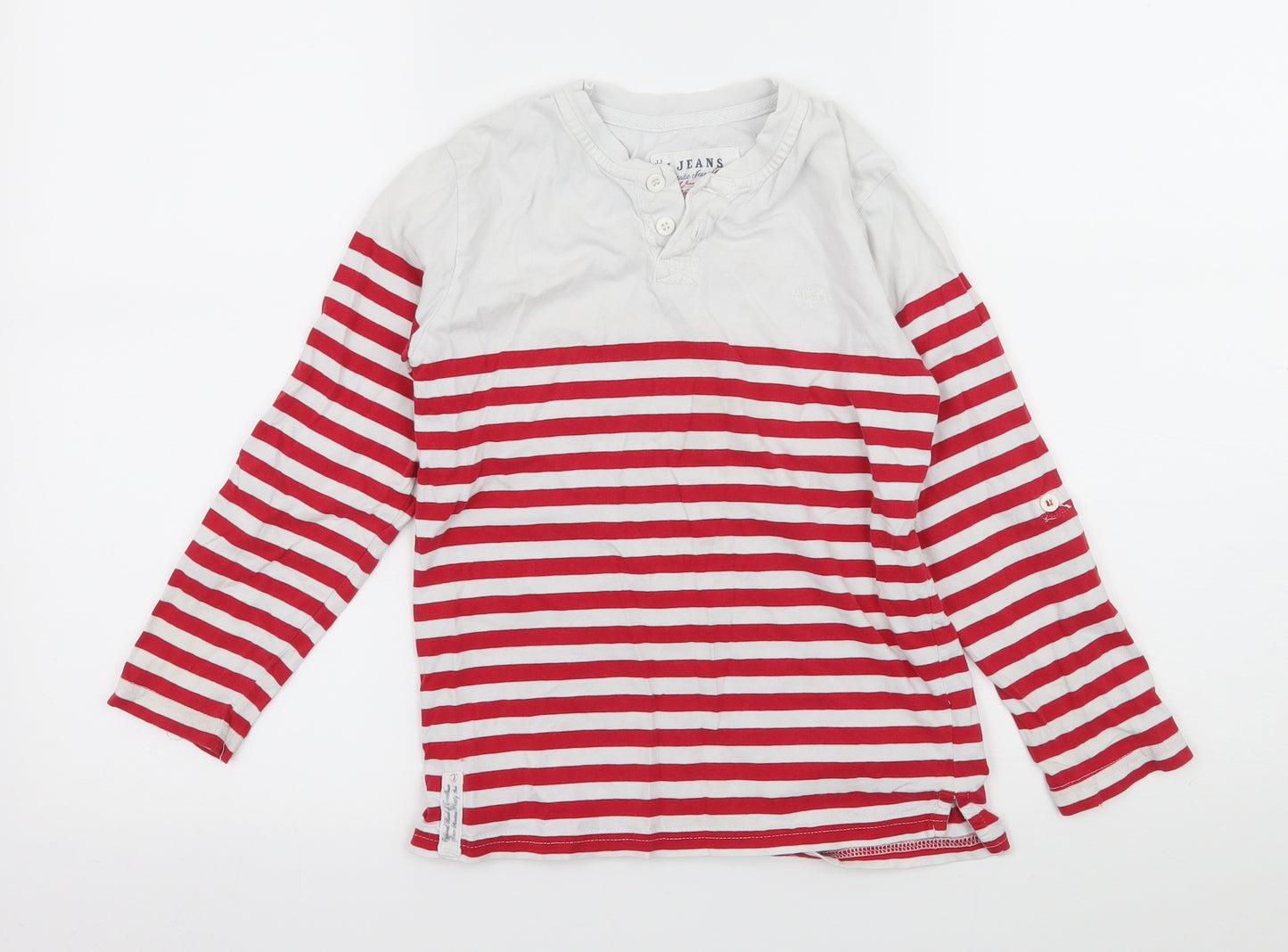 JJ Jeans Boys Red Striped Jersey Basic T-Shirt Size 7-8 Years