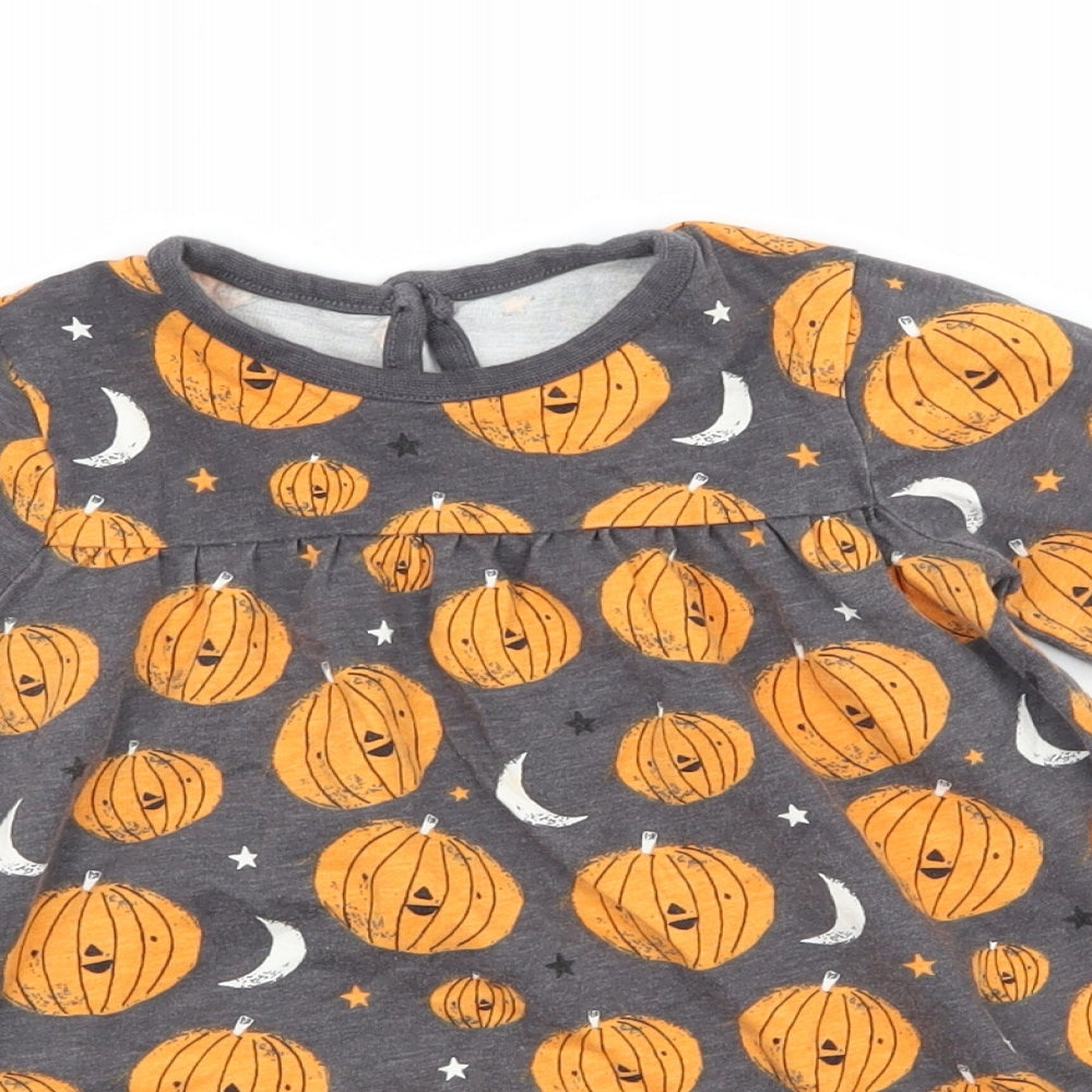 George Girls Grey Geometric Jersey T-Shirt Dress  Size 9-12 Months  - Pumpkin