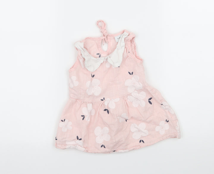 Preworn Girls Pink Floral  Tank Dress  Size 6-9 Months
