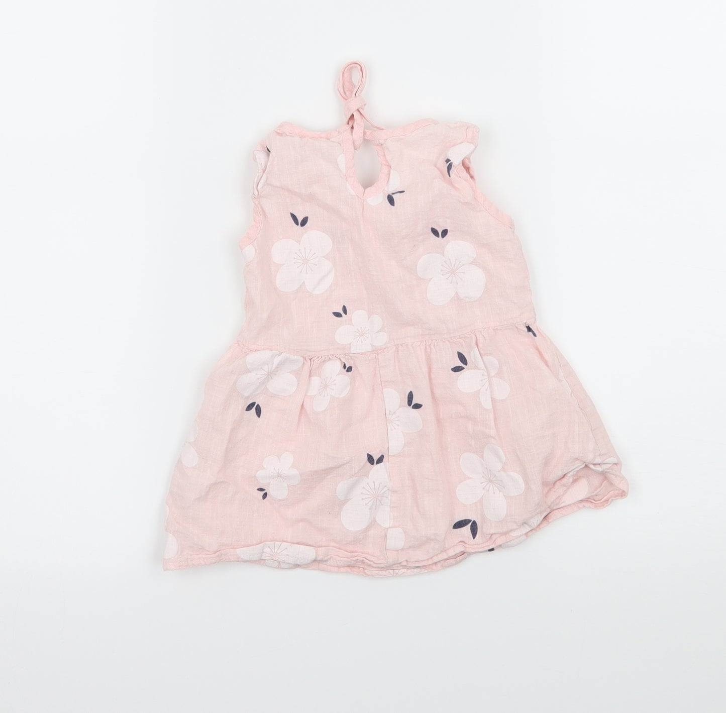 Preworn Girls Pink Floral  Tank Dress  Size 6-9 Months