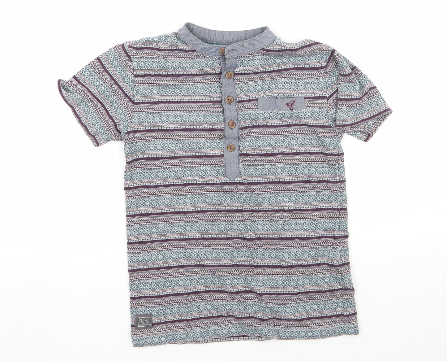 RJR.John Rocha Boys Grey Striped Jersey Basic T-Shirt Size 7-8 Years