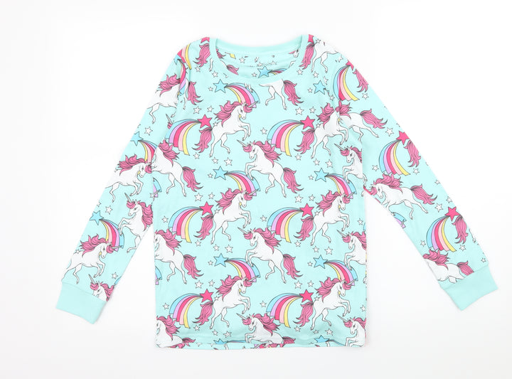 NEXT Girls Blue Geometric Jersey Top Pyjama Top Size 11 Years - Unicorn
