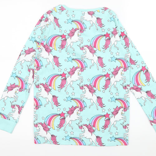 NEXT Girls Blue Geometric Jersey Top Pyjama Top Size 11 Years  - Unicorn
