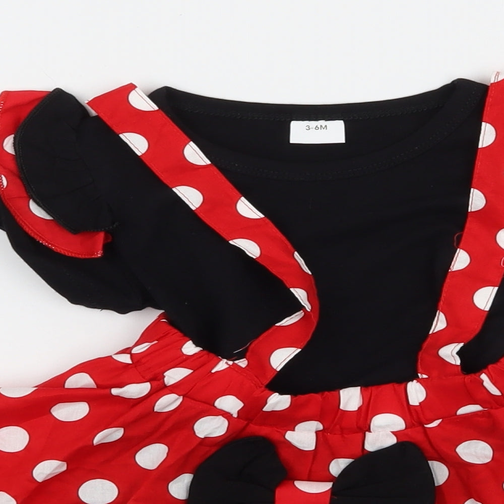 Preworn Girls Red Polka Dot Jersey Skirt/ Skort Set Outfit/Set Size 3-6 Months