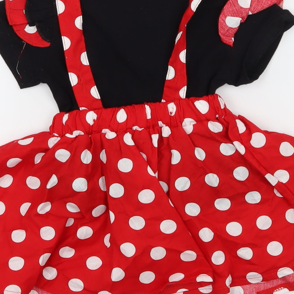 Preworn Girls Red Polka Dot Jersey Skirt/ Skort Set Outfit/Set Size 3-6 Months