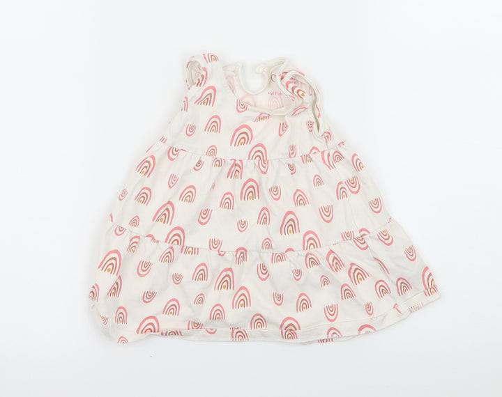 Primark Girls White Geometric Jersey Tank Dress Size 6-9 Months