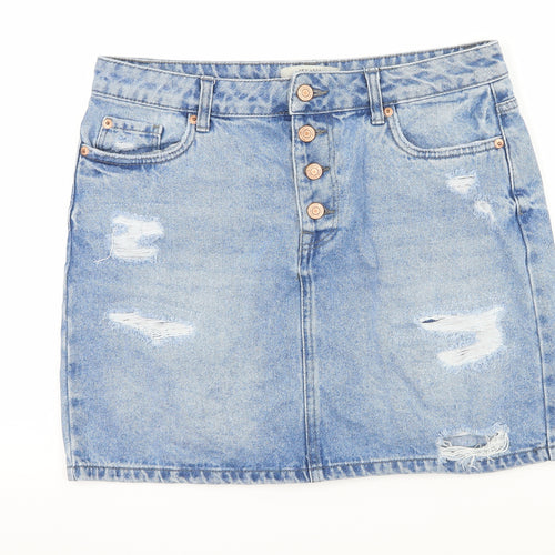 New Look Womens Blue  Denim A-Line Skirt Size 12  - Distresssed