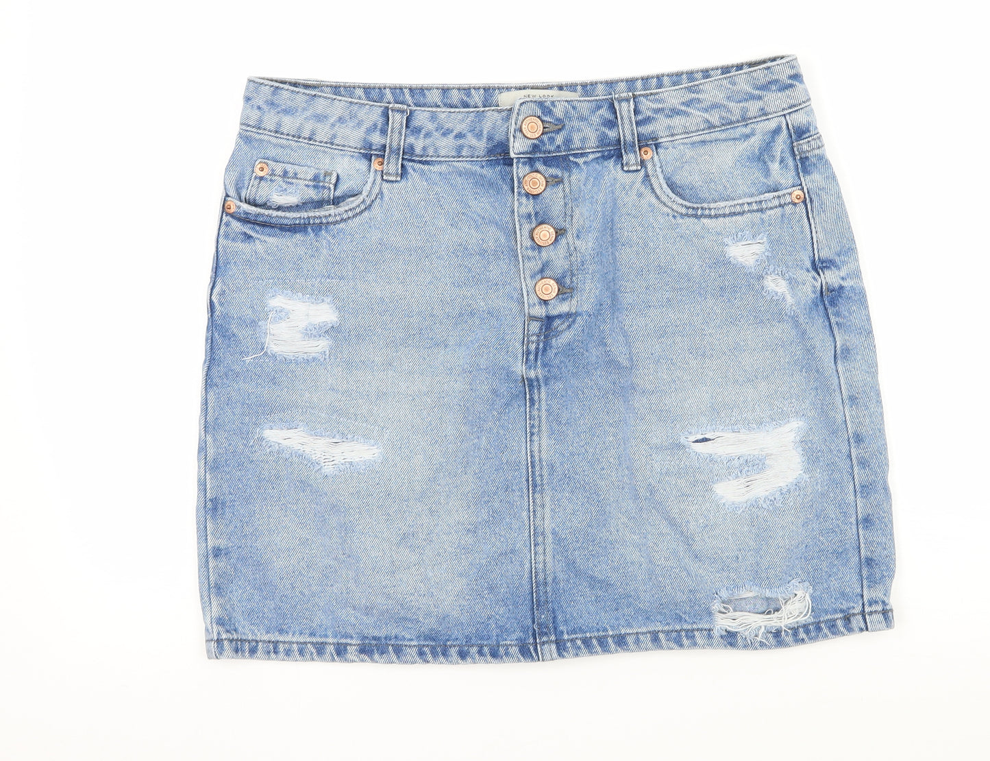 New Look Womens Blue  Denim A-Line Skirt Size 12  - Distresssed