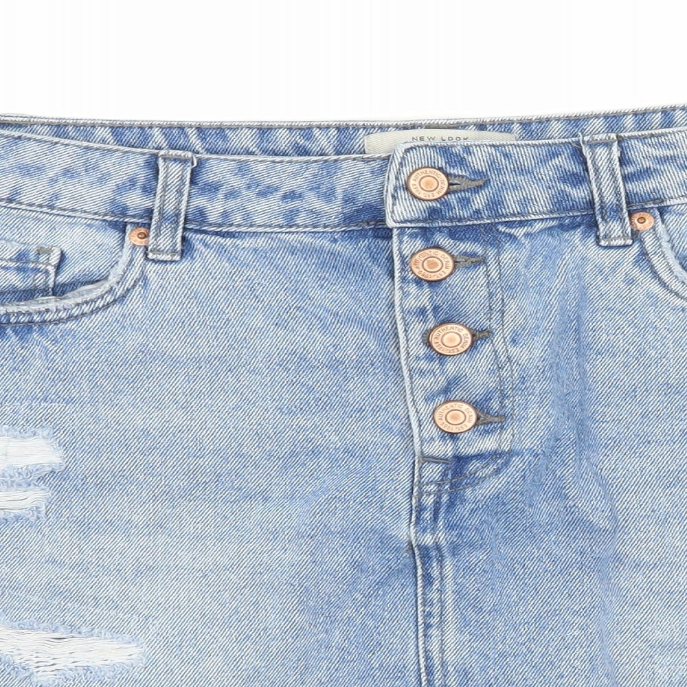 New Look Womens Blue  Denim A-Line Skirt Size 12  - Distresssed