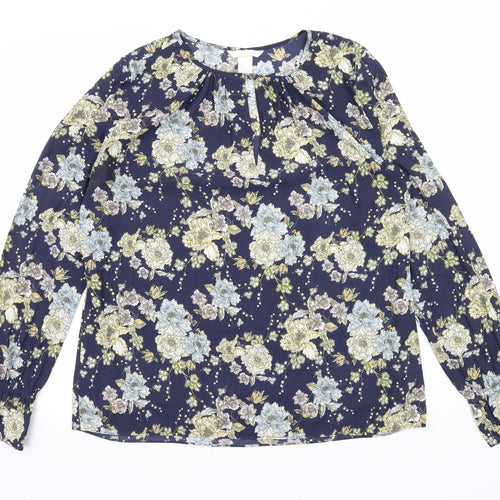 H&M Womens Blue Floral  Basic Blouse Size 8