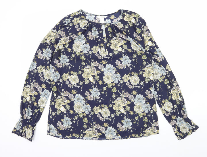 H&M Womens Blue Floral  Basic Blouse Size 8