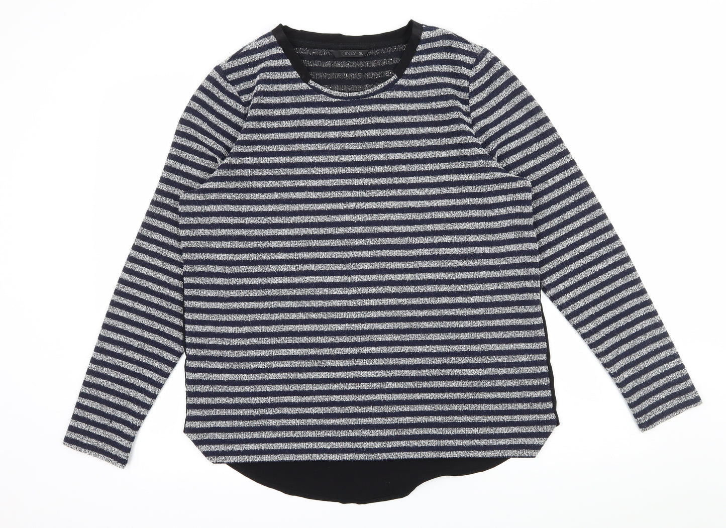 Only Womens Blue Striped Knit Pullover Sweatshirt Size XL