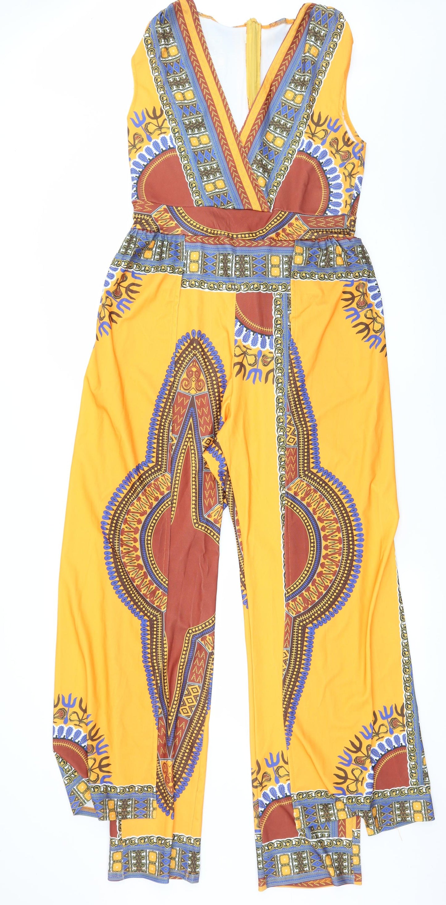 Preworn Womens Orange Geometric Jersey Jumpsuit One-Piece Size M L30 in