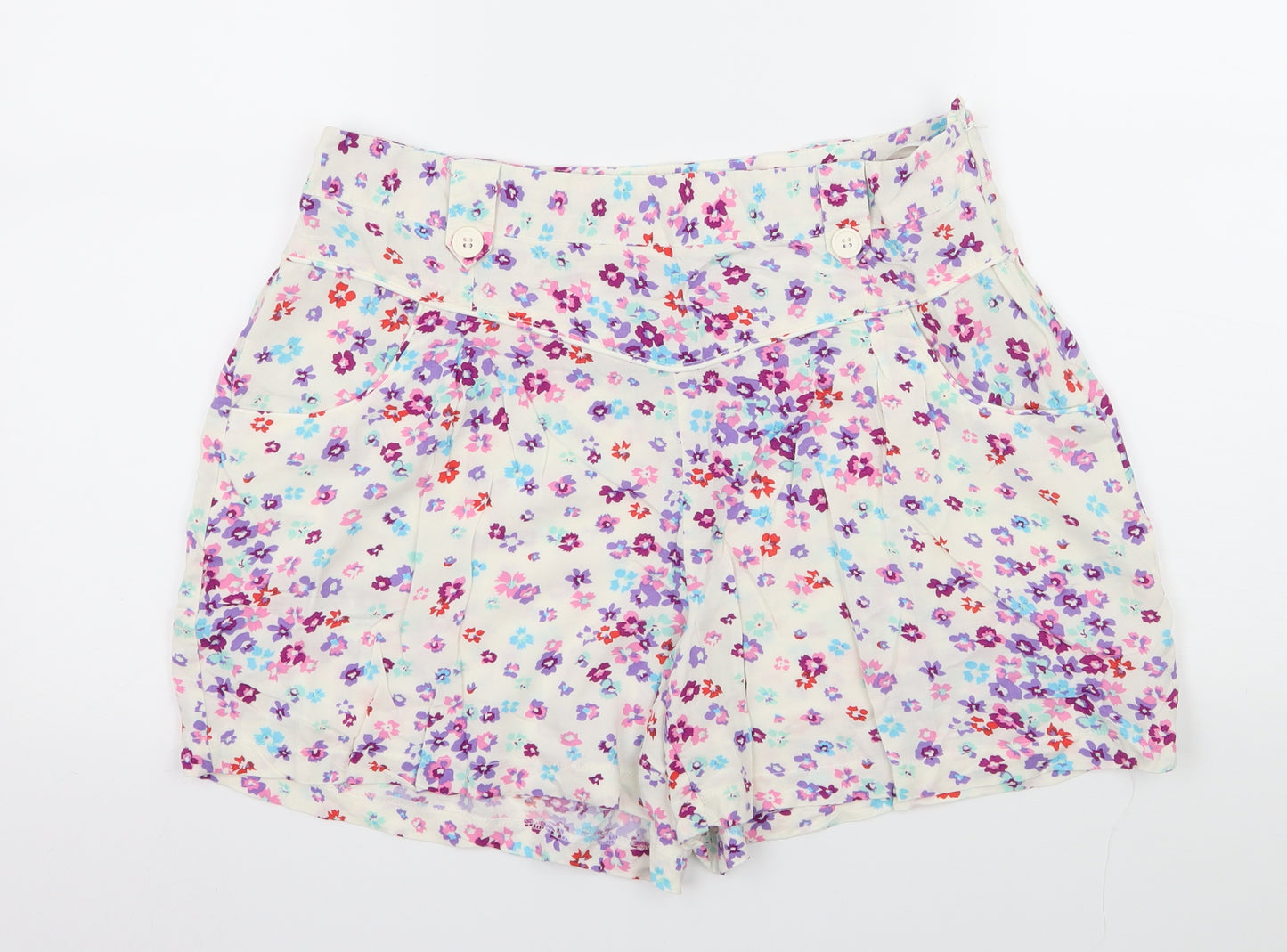 Papaya Womens White Floral  Paperbag Shorts Size 14
