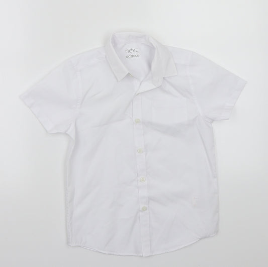 Front view of Next boys’ white basic button-up, size 6-7, years