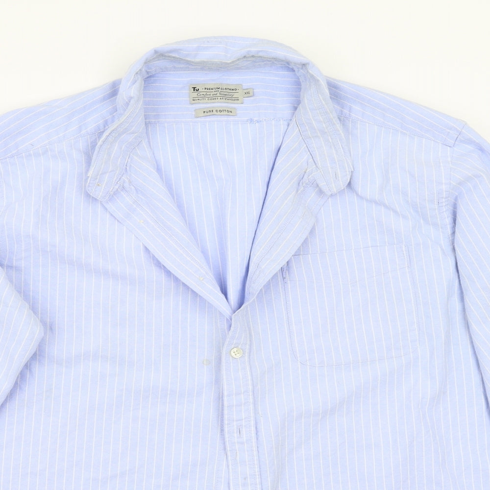 TU Mens Blue Striped   Button-Up Size 2XL