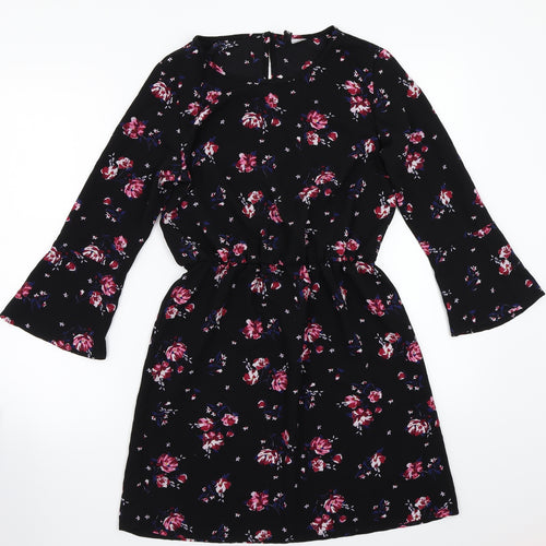 H&M Womens Black Floral Rayon A-Line  Size 4