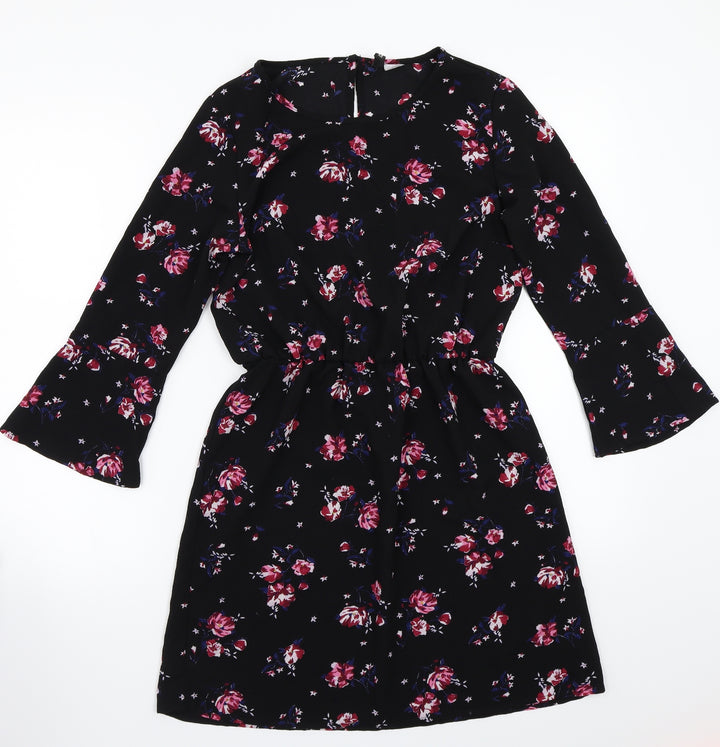 H&M Womens Black Floral Rayon A-Line Size 4