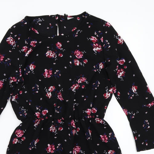 H&M Womens Black Floral Rayon A-Line  Size 4