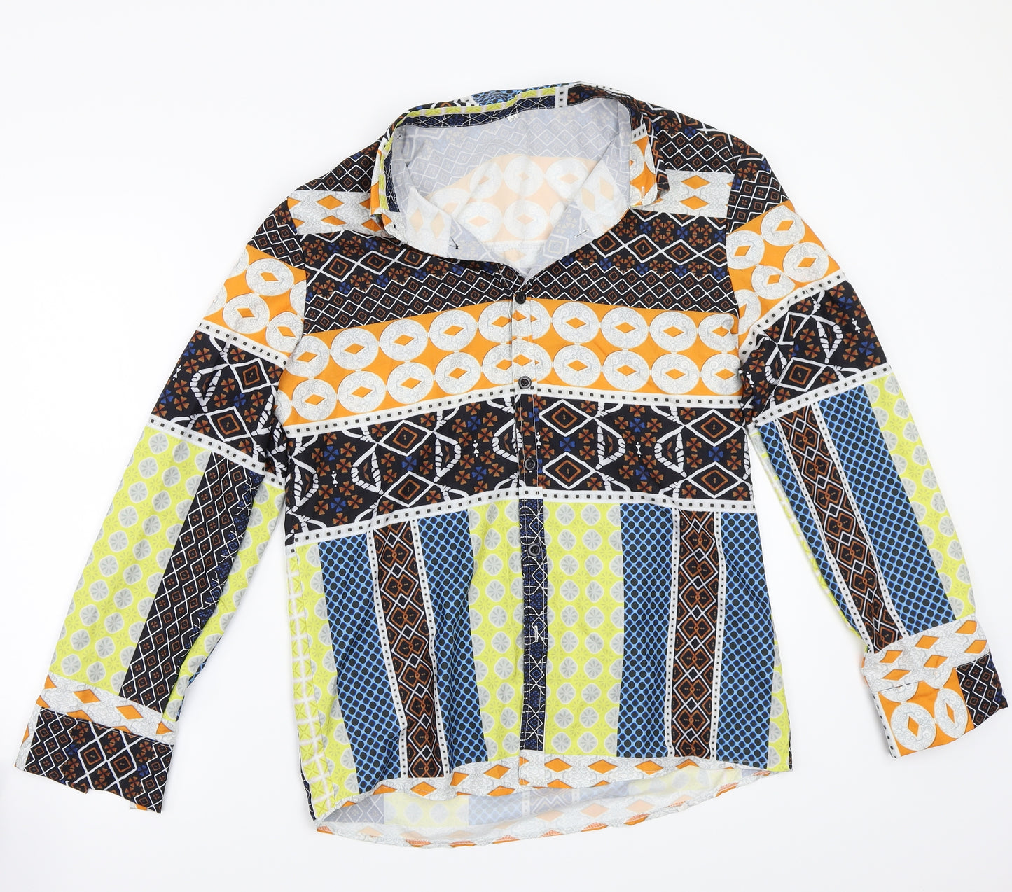 Preworn Womens Blue Geometric  Basic Button-Up Size M