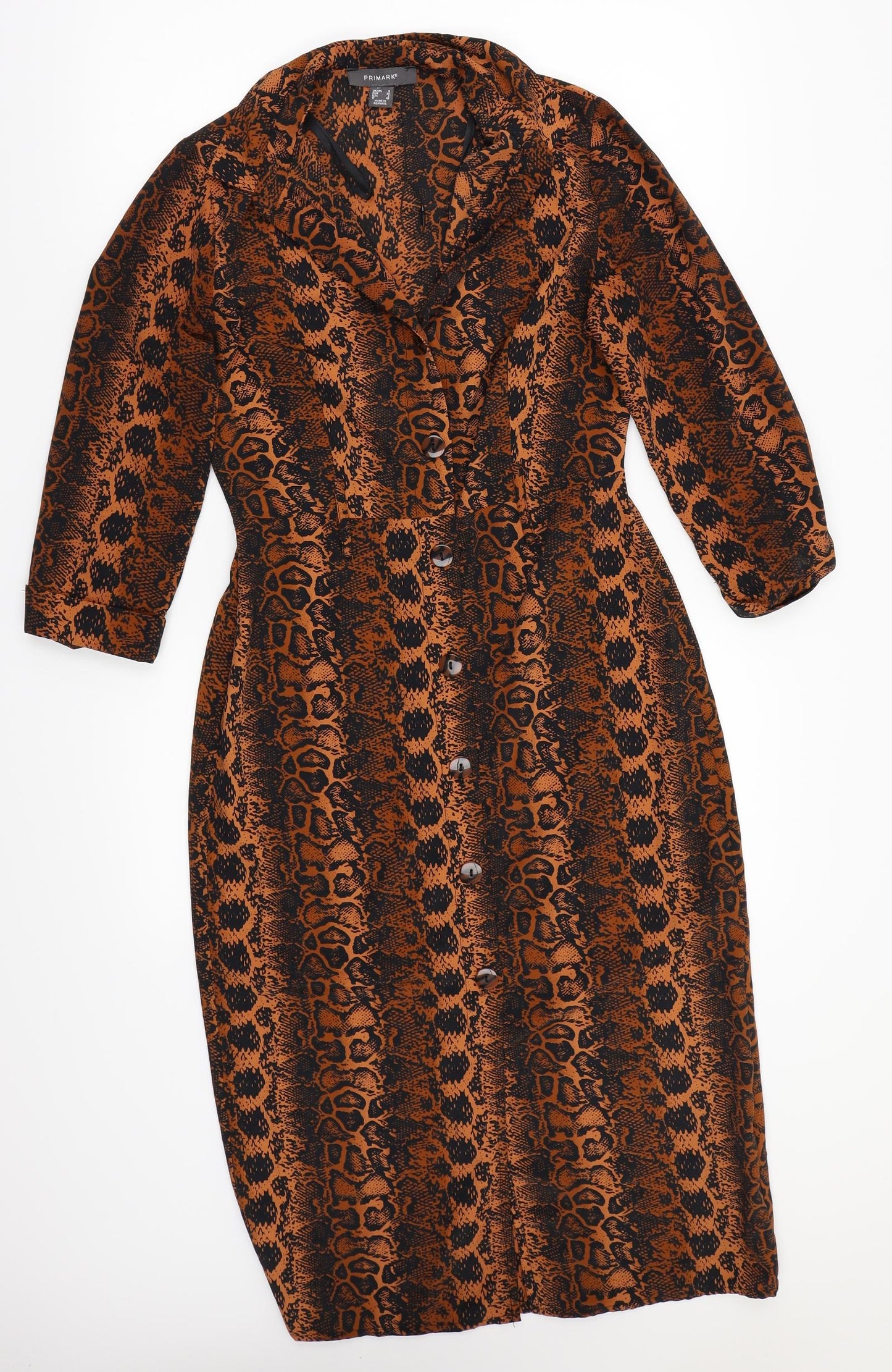 Primark Womens Brown Animal Print Rayon A-Line  Size 8