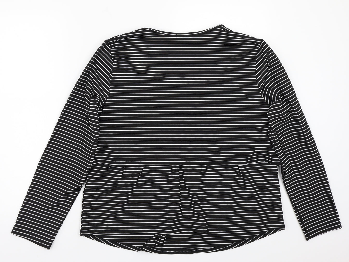 Boohoo Womens Black Striped  Basic T-Shirt Size 16