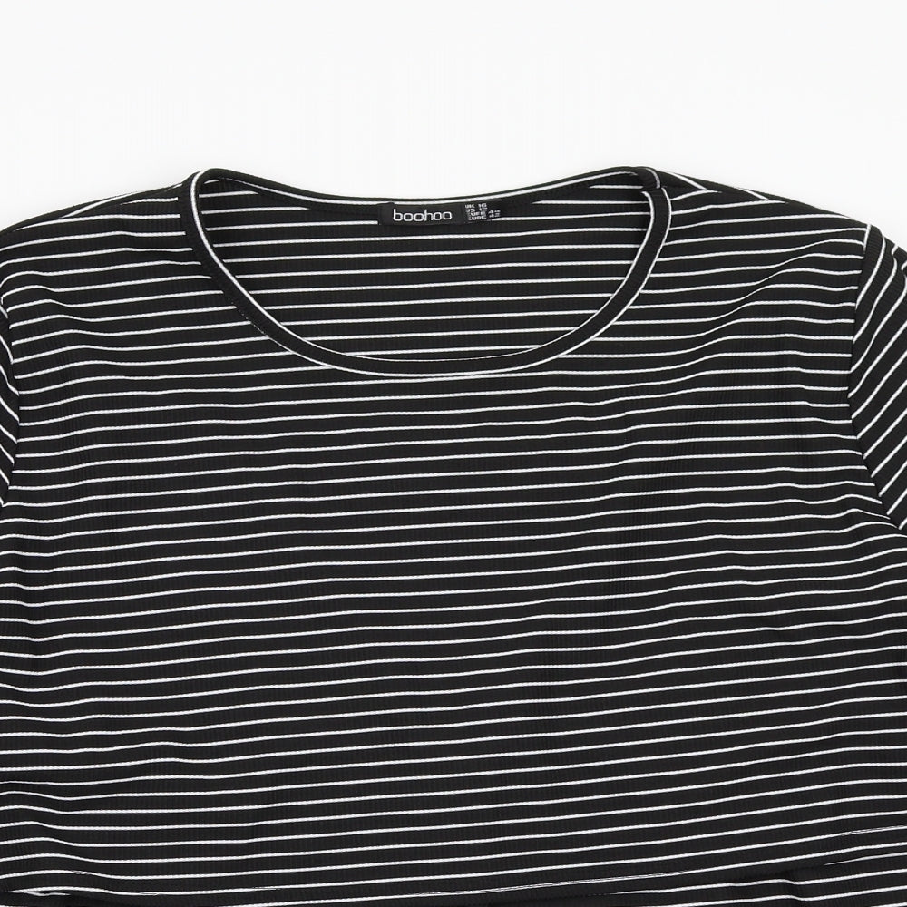 Boohoo Womens Black Striped  Basic T-Shirt Size 16