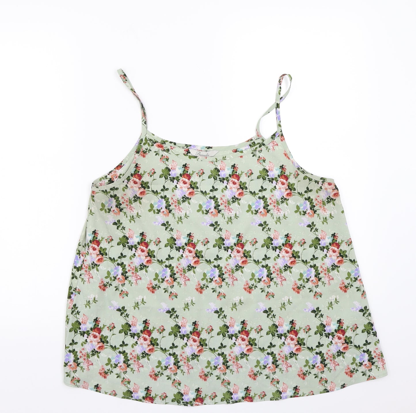 Peacocks Womens Green Floral  Basic Tank Size 14