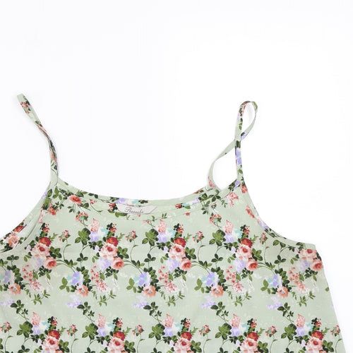 Peacocks Womens Green Floral  Basic Tank Size 14