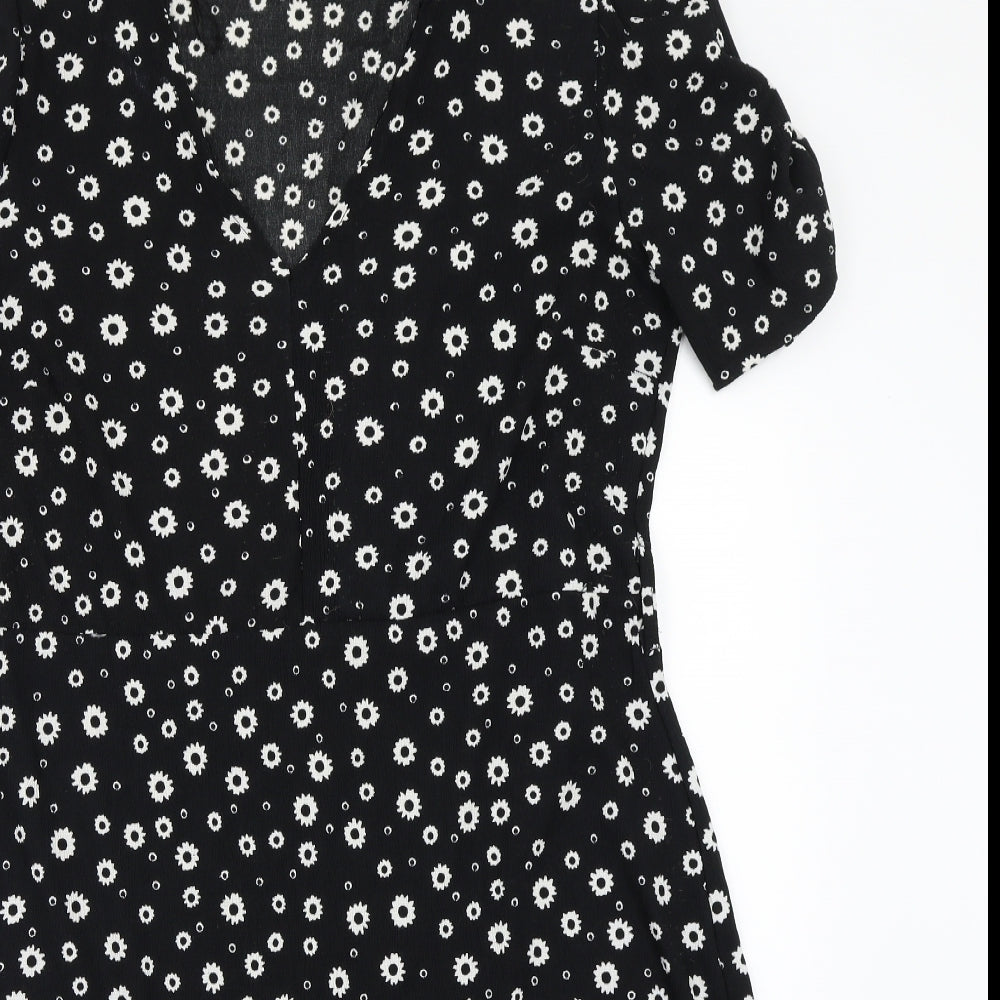 Newlook Womens Black Floral Rayon A-Line  Size 14