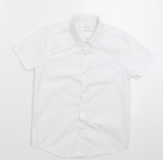 Front view of Next boys’ white basic button-up, size 7, years