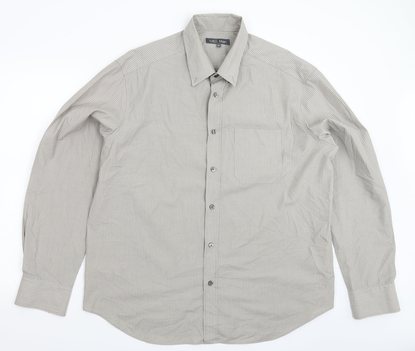 Marks and Spencer Mens Grey Striped   Dress Shirt Size XL