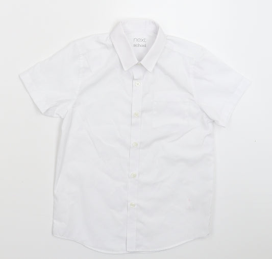 Front view of Next boys’ white basic button-up, size 7, years