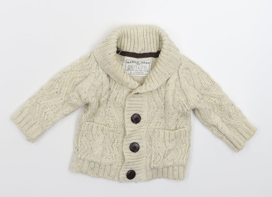 Front view of Early Days Baby White Knit Cardigan Jumper, size 0-3, Months