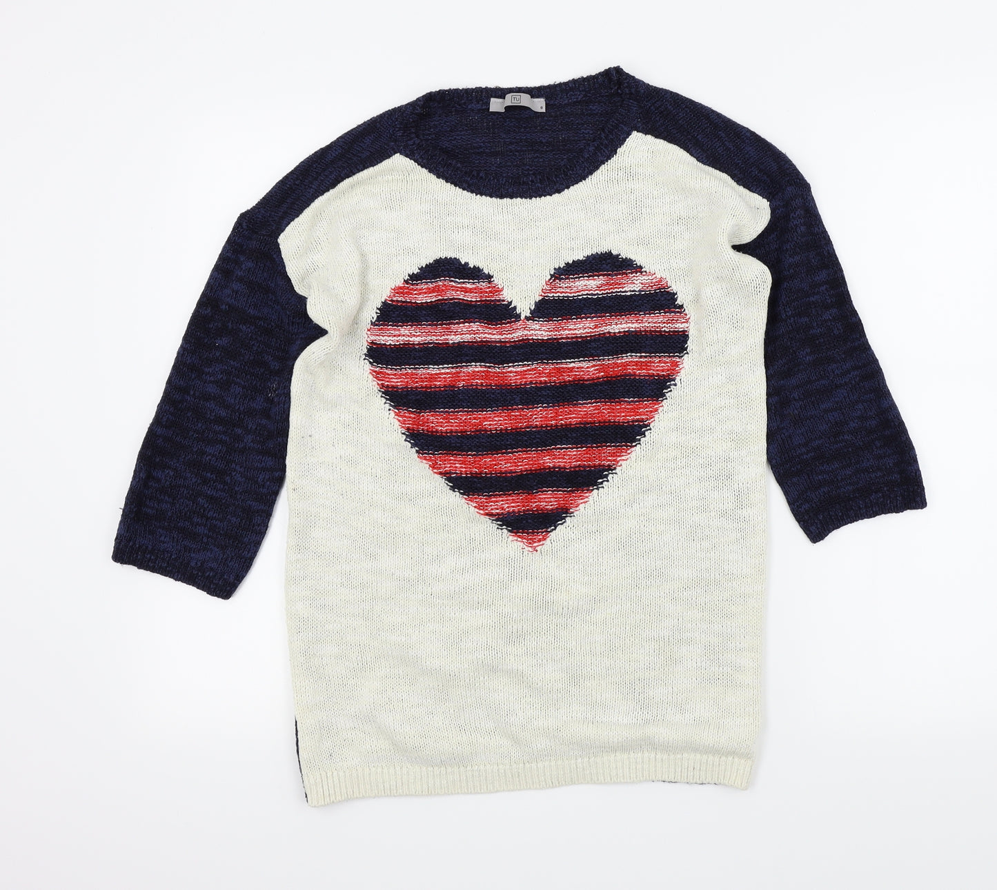 TU Womens Multicoloured Geometric  Pullover Jumper Size 8  - LOVE HEART