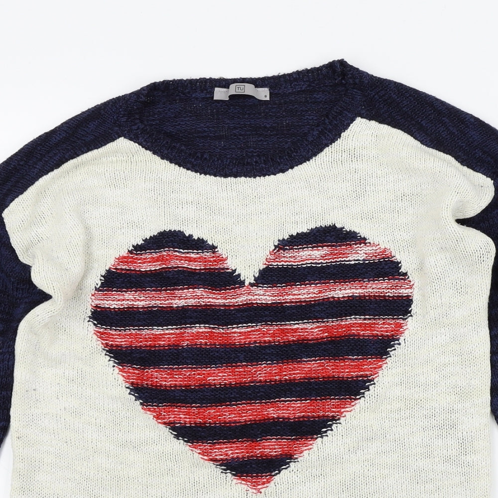 TU Womens Multicoloured Geometric  Pullover Jumper Size 8  - LOVE HEART