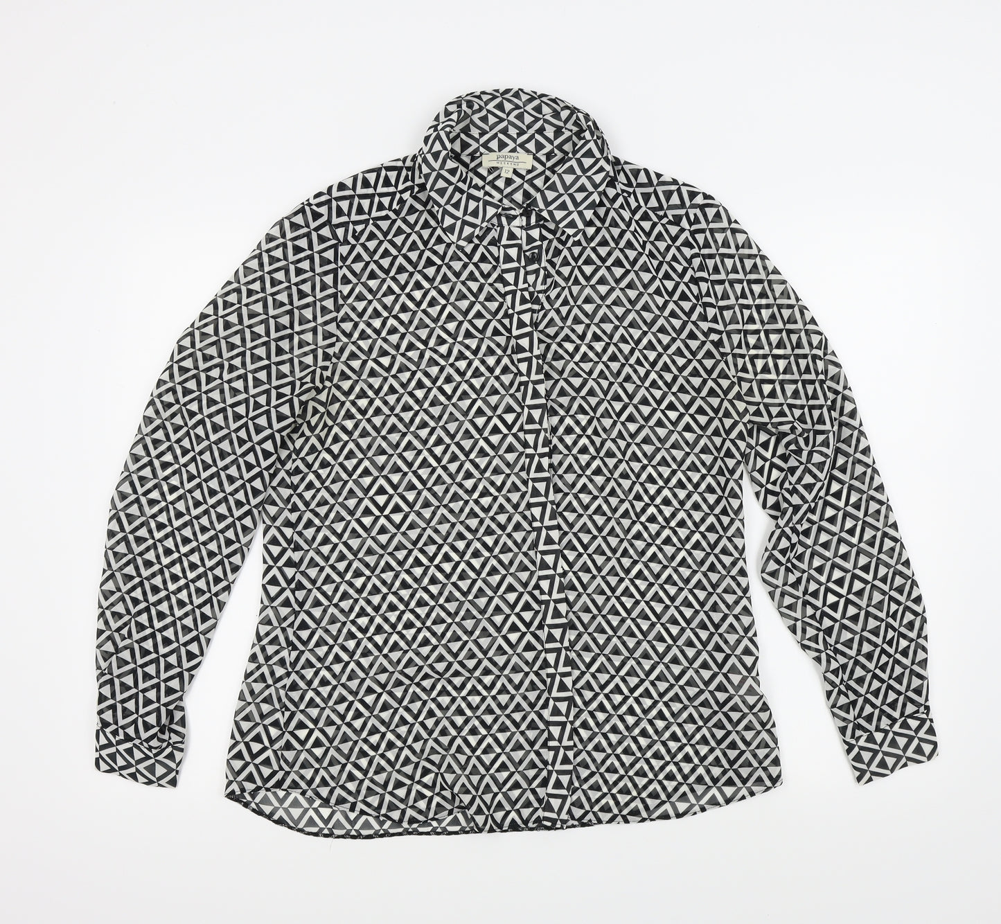 Papaya Womens Black Geometric  Basic Button-Up Size 12