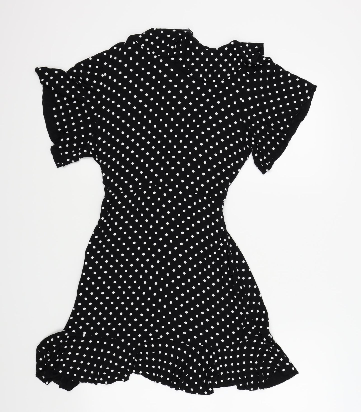 Boohoo Womens Black Polka Dot  Fit & Flare  Size 14  - CROSS OVER FRONT