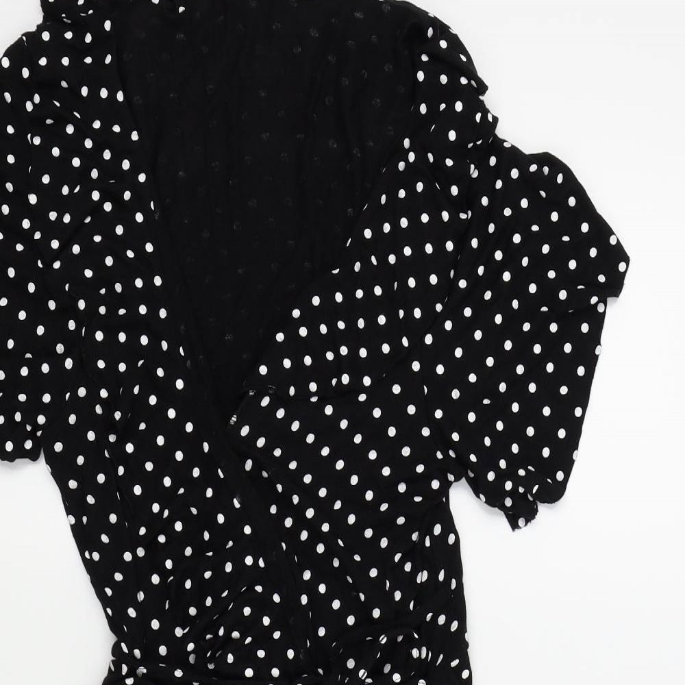 Boohoo Womens Black Polka Dot  Fit & Flare  Size 14  - CROSS OVER FRONT