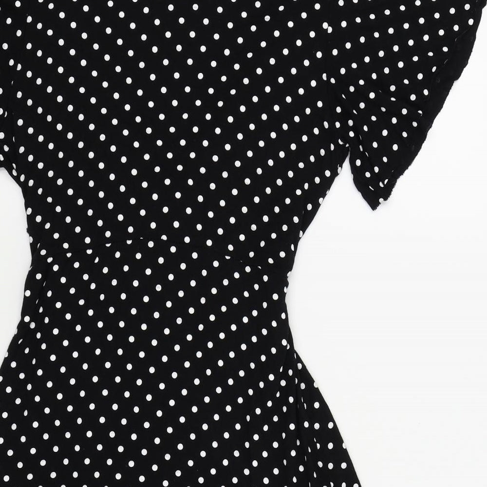 Boohoo Womens Black Polka Dot  Fit & Flare  Size 14  - CROSS OVER FRONT