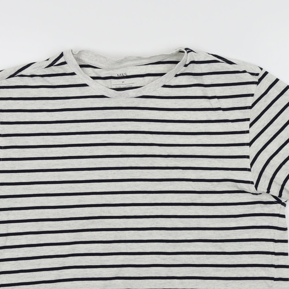 M&S Womens Silver Striped  Basic T-Shirt Size M