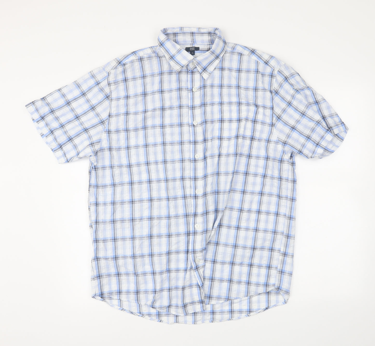 Easy Mens Blue Plaid   Button-Up Size L