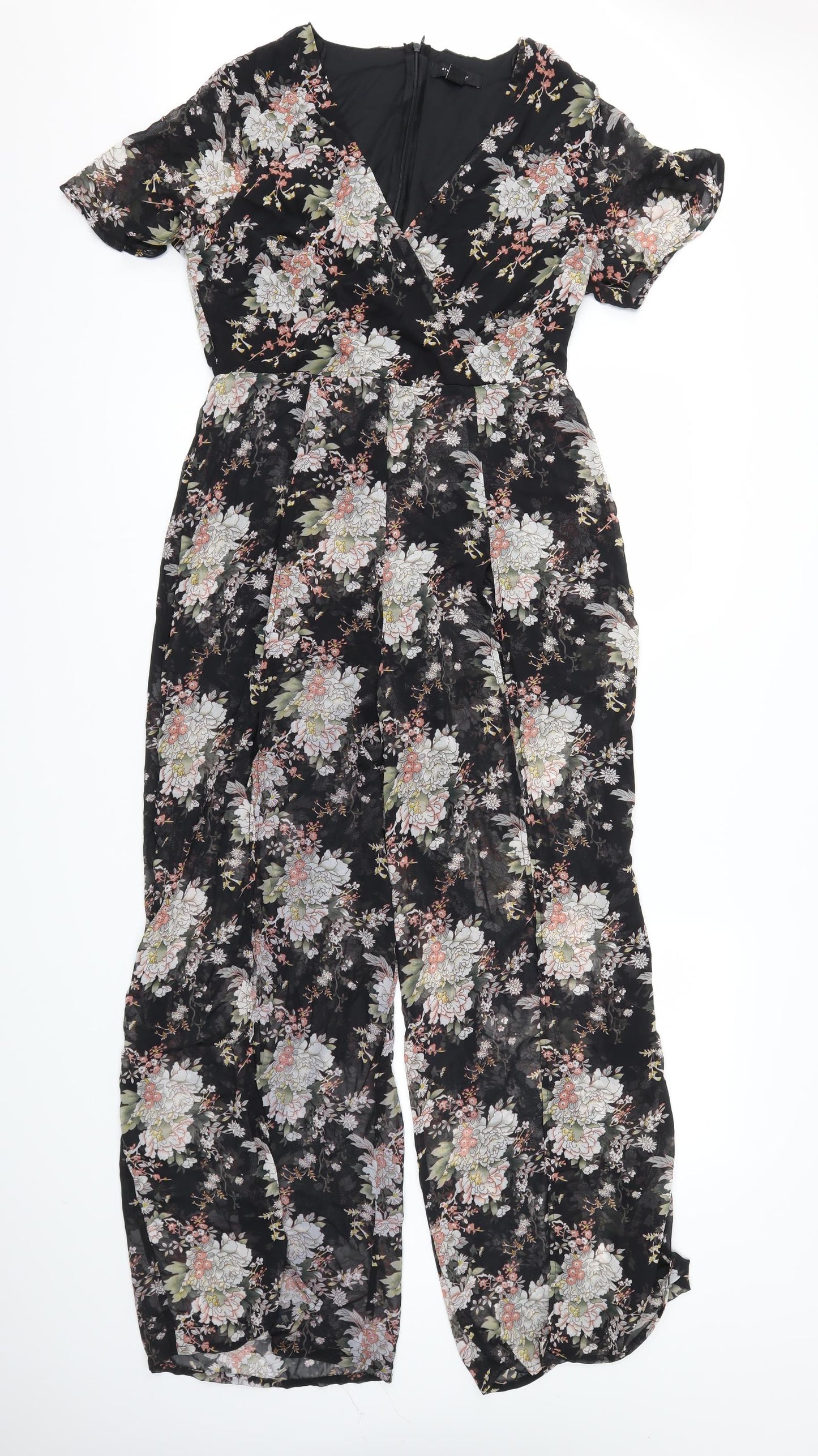 Atmosphere Womens Black Floral  Jumpsuit One-Piece Size 14 L29 in