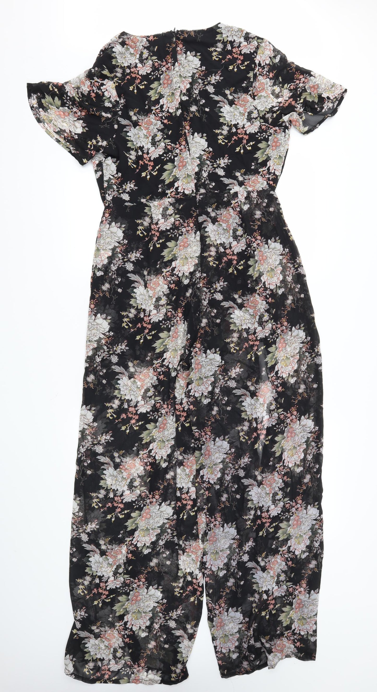 Atmosphere Womens Black Floral  Jumpsuit One-Piece Size 14 L29 in