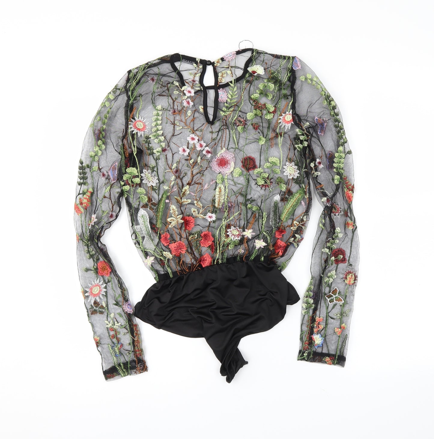 Boohoo Womens Black Floral  Bodysuit One-Piece Size 12