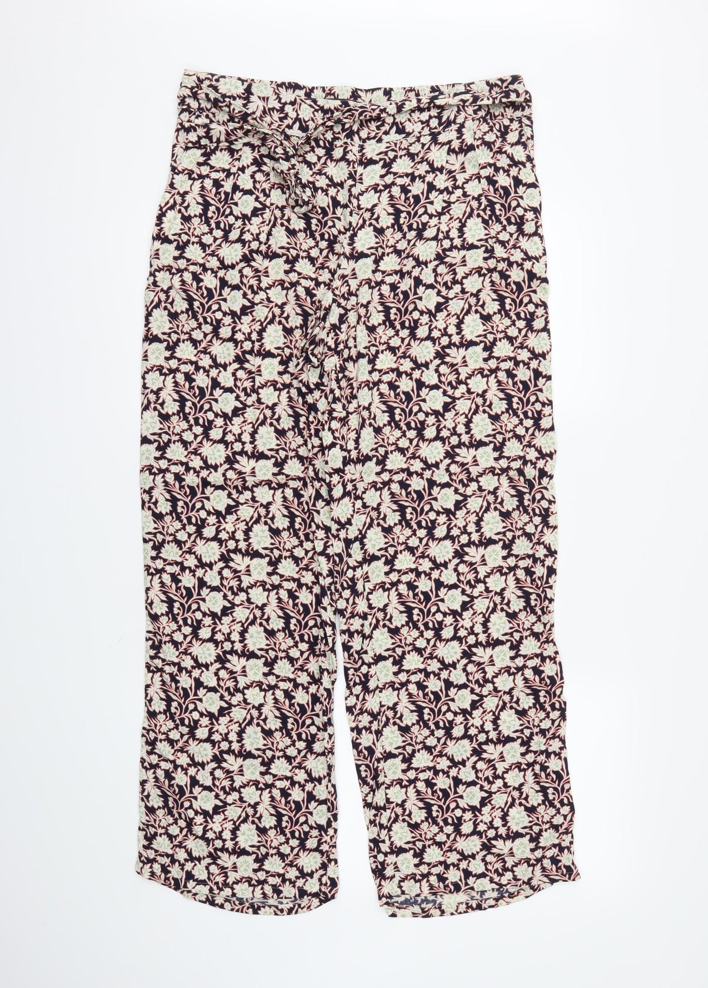 M&S Womens Beige Floral  Trousers  Size 14 L30 in