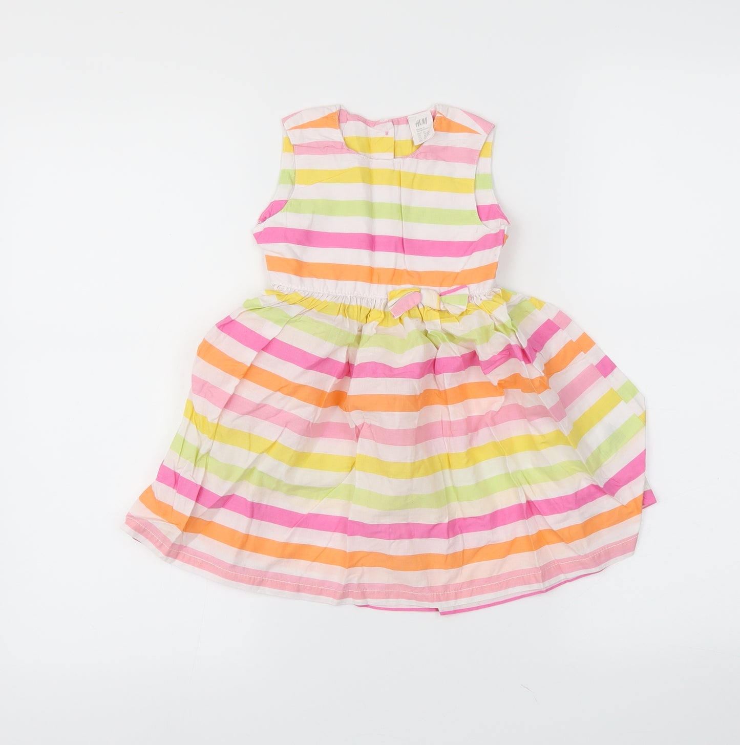 H&M Girls White Striped  Skater Dress  Size 12-18 Months