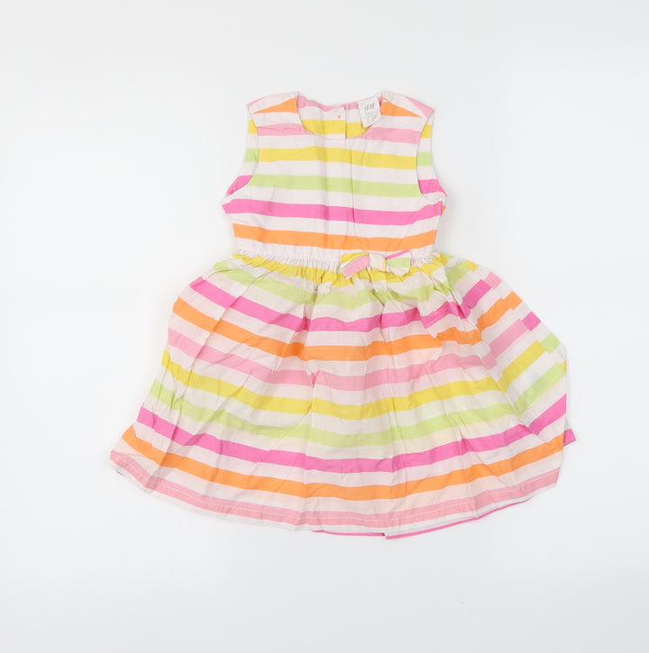 H&M Girls White Striped  Skater Dress  Size 12-18 Months